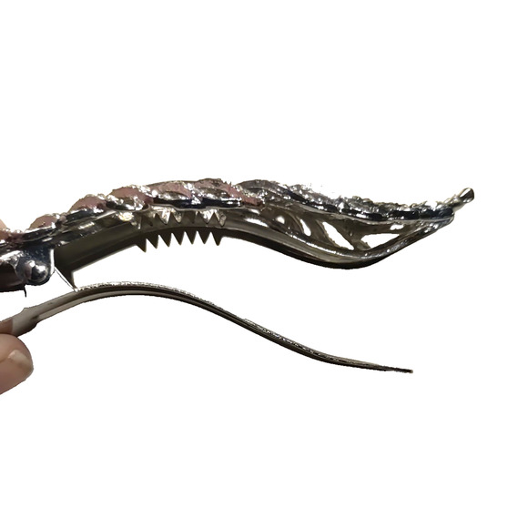 Hair Barrette Clip Silver Tone Rhinestone Feather Elegant Design Heavy Duty... - Picture 6 of 8